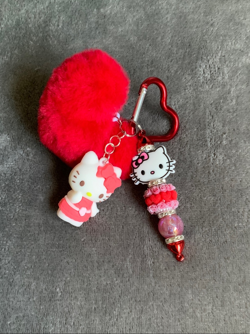 Hello Kitty Red and Pink Pom-Pom Charm Keychain